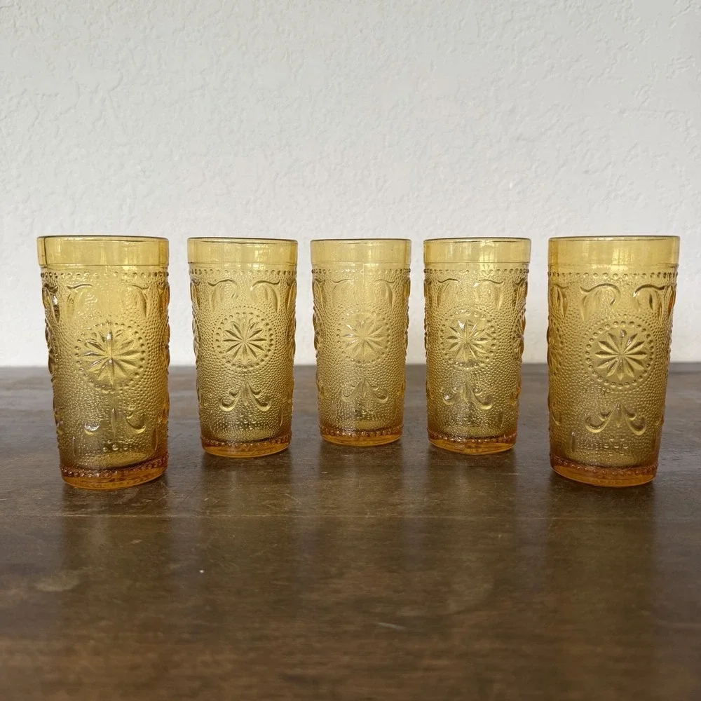 Vintage MCM Brockway American‎ Concord Mini Amber Glasses Tumblers Retro Barware